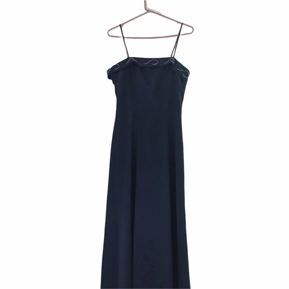 Vintage long maxi dark blue navy formal prom dress